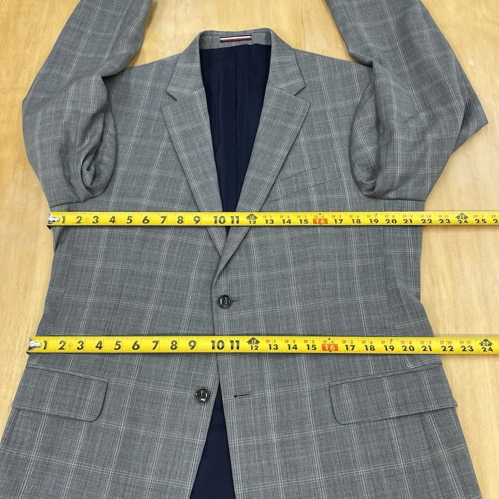 Tommy Hilfiger Suit Mens 42L Long Wool Blend Stretch Pants 36x31 Gray Plaid